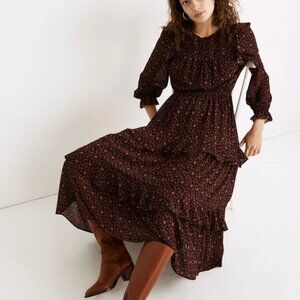 Madewell (Re)sourced Georgette Tiered Ruffle Midi Dress in Orchard Floral xxs